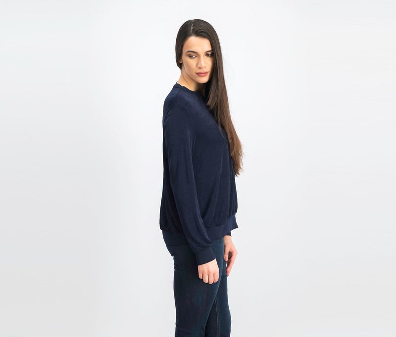 MANGO Women Knit Bomber Sweater, Navy - Image 2